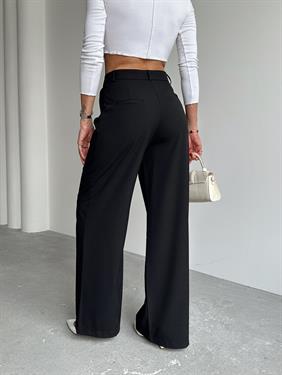 Kadın Tokalı Yüksek Bel Siyah Palazzo Pantolon