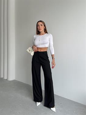 Kadın Tokalı Yüksek Bel Siyah Palazzo Pantolon