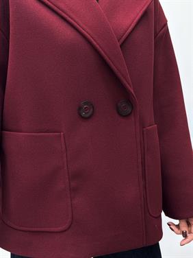 Kadın Tone Bordo Düğmeli Premium Kaşe Kaban