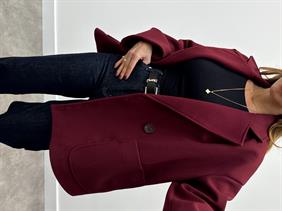 Kadın Tone Bordo Düğmeli Premium Kaşe Kaban