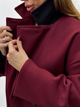 Kadın Tone Bordo Düğmeli Premium Kaşe Kaban