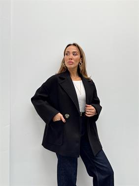 Kadın Tone Siyah Düğmeli Premium Kaşe Kaban