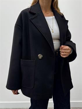 Kadın Tone Siyah Düğmeli Premium Kaşe Kaban