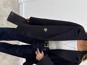 Kadın Tone Siyah Düğmeli Premium Kaşe Kaban