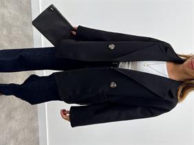 Kadın Tone Siyah Düğmeli Premium Kaşe Kaban