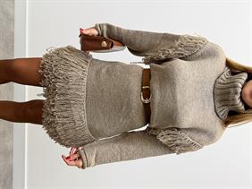 Kadın Tone Uzun Kollu Püsküllü Triko Kazak Elbise