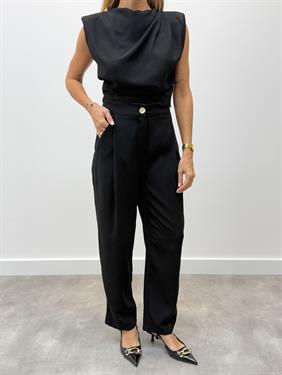 Kadın Vatkalı Drape Detay Alt Üst Siyah Pantolon Takım
