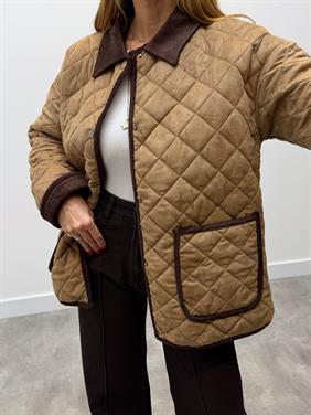 Kadın Vera Kadife Yakalı Krem Kapitone Mont