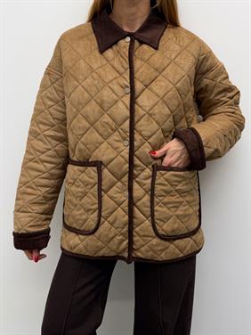 Kadın Vera Kadife Yakalı Krem Kapitone Mont