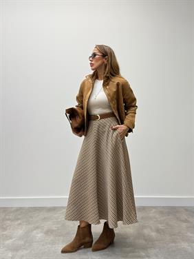 Kadın Verona Kareli Katlı Premium Etek