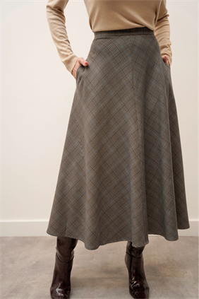 Kadın Verona Kareli Katlı Premium Mavi Etek