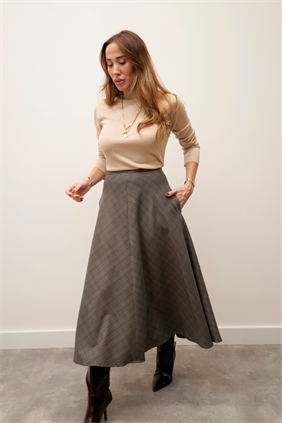 Kadın Verona Kareli Katlı Premium Mavi Etek