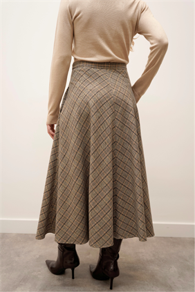 Kadın Verona Kareli Katlı Premium Turuncu Etek