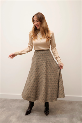 Kadın Verona Kareli Katlı Premium Turuncu Etek