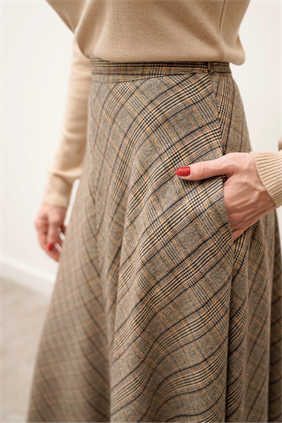 Kadın Verona Kareli Katlı Premium Turuncu Etek