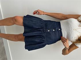 Kadın Volanlı Kısa Mavi Denim Kot Etek