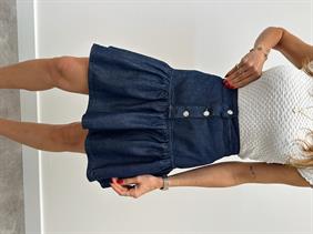 Kadın Volanlı Kısa Mavi Denim Kot Etek