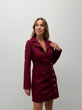 Kadın Yakalı Bordo Blazer Elbise