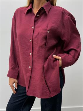 Kadın Yırtmaçlı Oversize Bordo Gömlek 