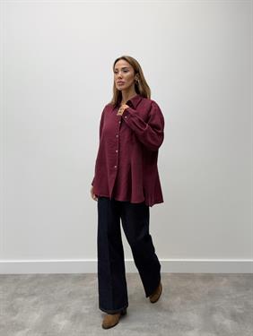 Kadın Yırtmaçlı Oversize Bordo Gömlek 