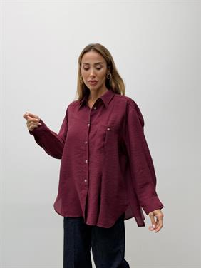 Kadın Yırtmaçlı Oversize Bordo Gömlek 