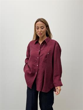 Kadın Yırtmaçlı Oversize Bordo Gömlek 