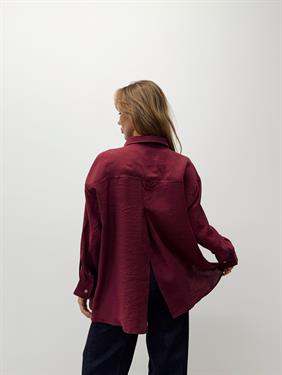 Kadın Yırtmaçlı Oversize Bordo Gömlek 