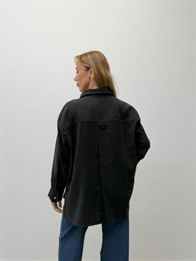 Kadın Yırtmaçlı Oversize Siyah Gömlek 
