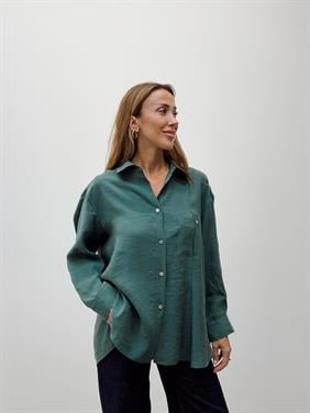 Kadın Yırtmaçlı Oversize Yeşil Gömlek 