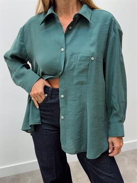 Kadın Yırtmaçlı Oversize Yeşil Gömlek 