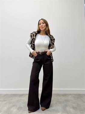 Kadın Yüksek Bel Kemerli Jean Denim Kahve Pantolon