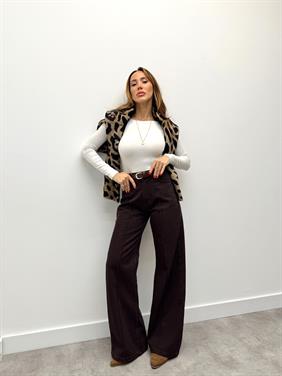 Kadın Yüksek Bel Kemerli Jean Denim Kahve Pantolon