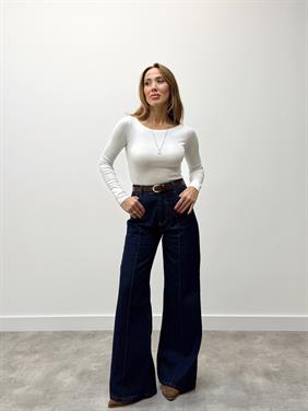 Kadın Yüksek Bel Kemerli Jean Denim Pantolon
