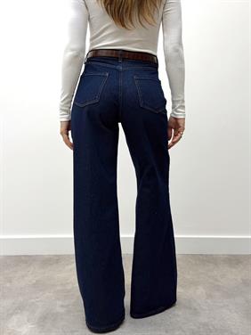 Kadın Yüksek Bel Kemerli Jean Denim Pantolon