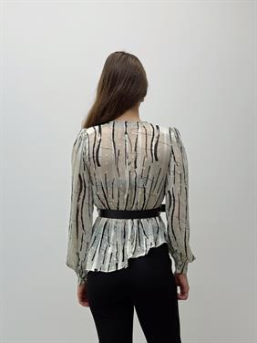 Liora Kemerli Desenli Ekru Şifon Gömlek