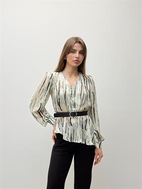 Liora Kemerli Desenli Ekru Şifon Gömlek