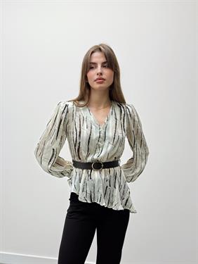 Liora Kemerli Desenli Ekru Şifon Gömlek