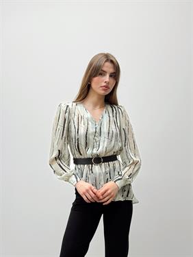 Liora Kemerli Desenli Ekru Şifon Gömlek