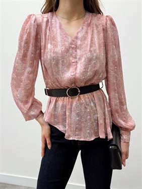 Liora Kemerli Desenli Pudra Şifon Gömlek