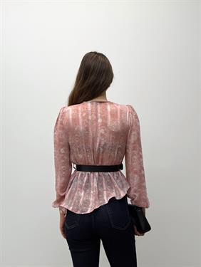 Liora Kemerli Desenli Pudra Şifon Gömlek