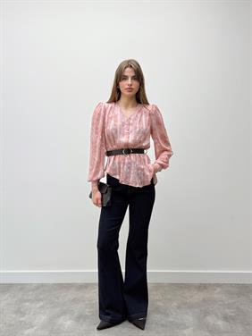 Liora Kemerli Desenli Pudra Şifon Gömlek