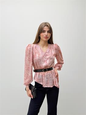 Liora Kemerli Desenli Pudra Şifon Gömlek