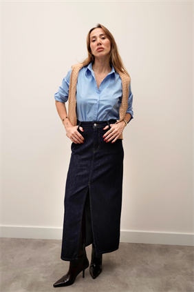 Luxe Yırtmaçlı Denim Etek