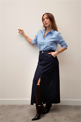 Luxe Yırtmaçlı Denim Etek