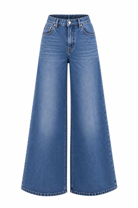 Maison Beli Lastikli Dökümlü Mavi Pantolon 