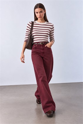 Maison Beli Lastikli Dökümlü Mürdüm Pantolon 