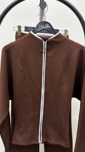 Modal Şardonlu Ceket Pantolon Kahve Takım