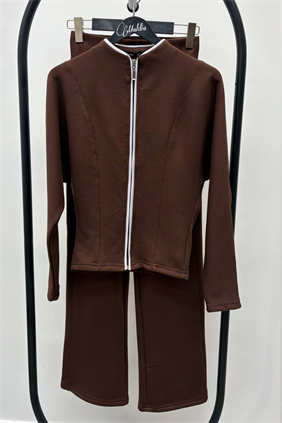 Modal Şardonlu Ceket Pantolon Kahve Takım