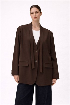 Noir Şal Yaka Dökümlü Kahve Blazer Ceket