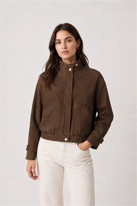 Premium Crop Denim Kahve Ceket 
